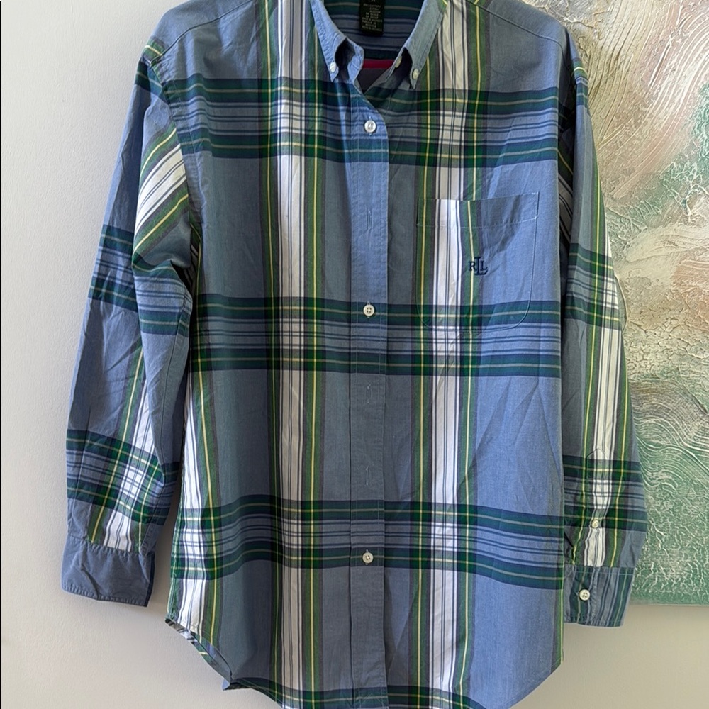 Ralph Lauren Blue and Green Casual Button Down Shirt